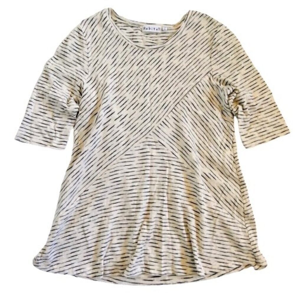 Habitat Women's Top Size XS Cream Gray Stripe Half Sleeve Swing Jersey Knit